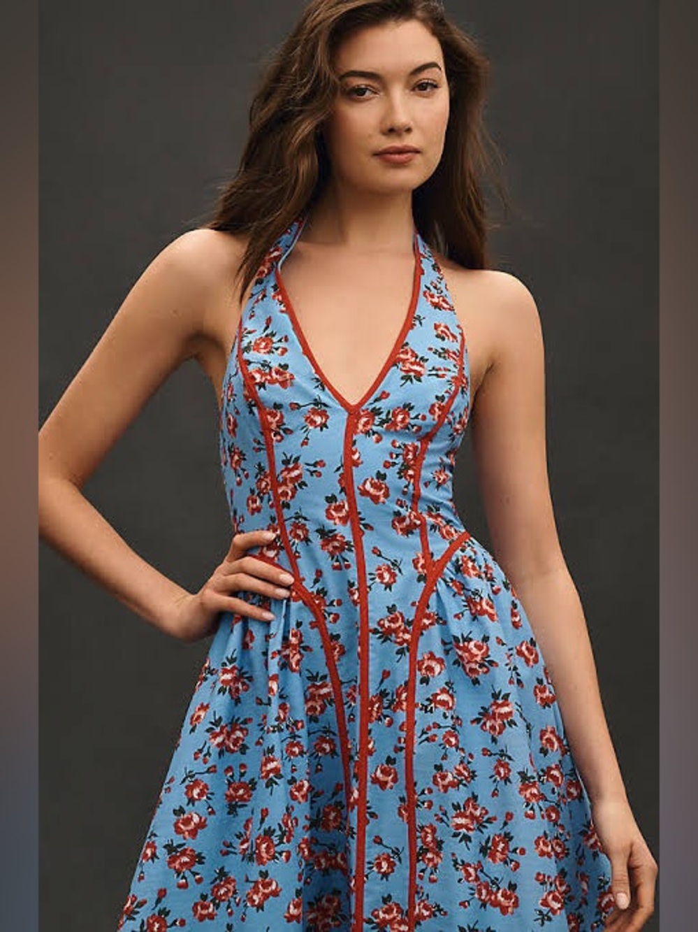 New By Anthropologie Halter V-Neck Fit & Flare Midi Dress Size S